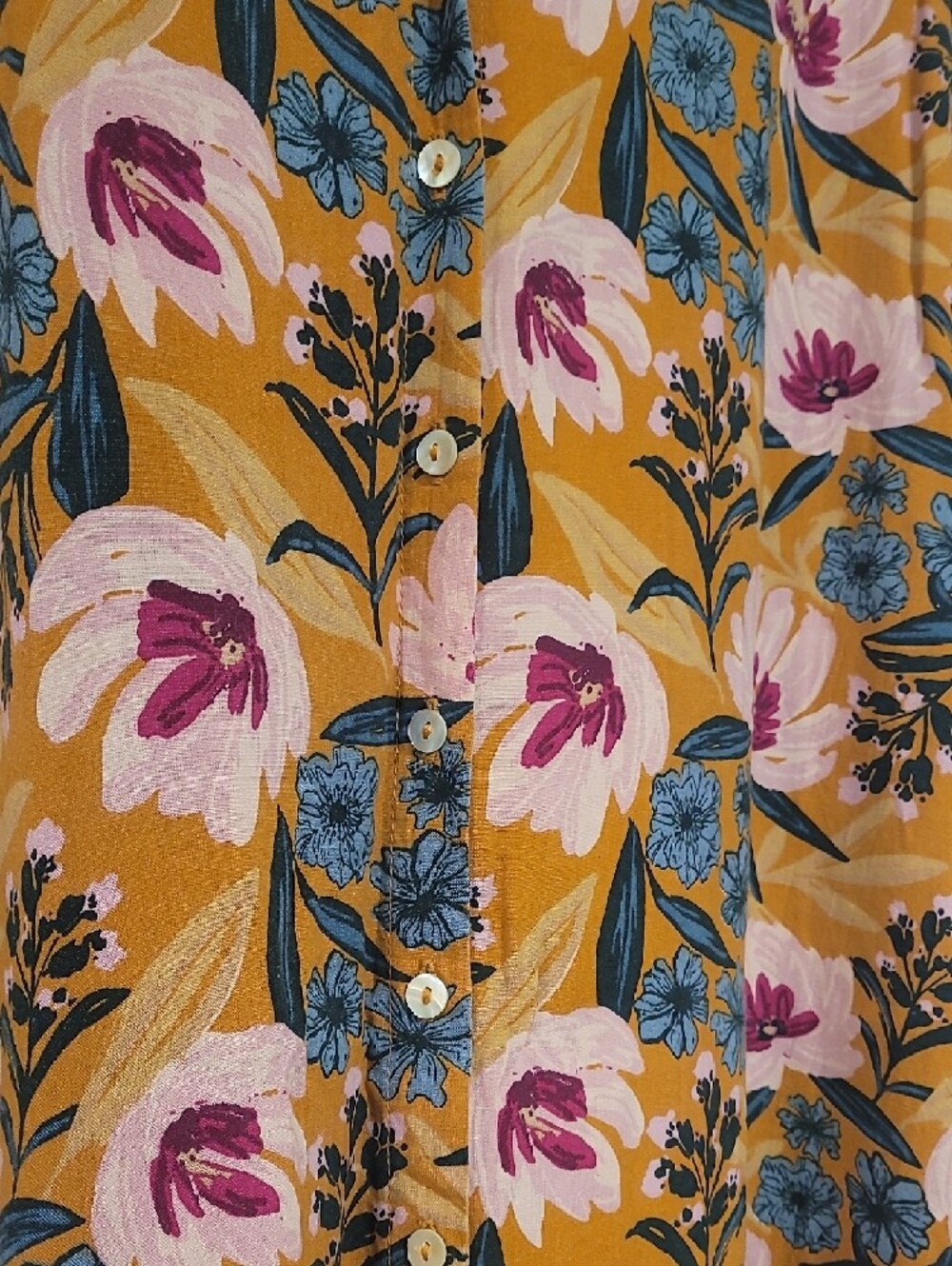 NATURAL LIFE Mustard Floral Button-Front Dress with Pink and Blue Accents - Picture 4 of 5
